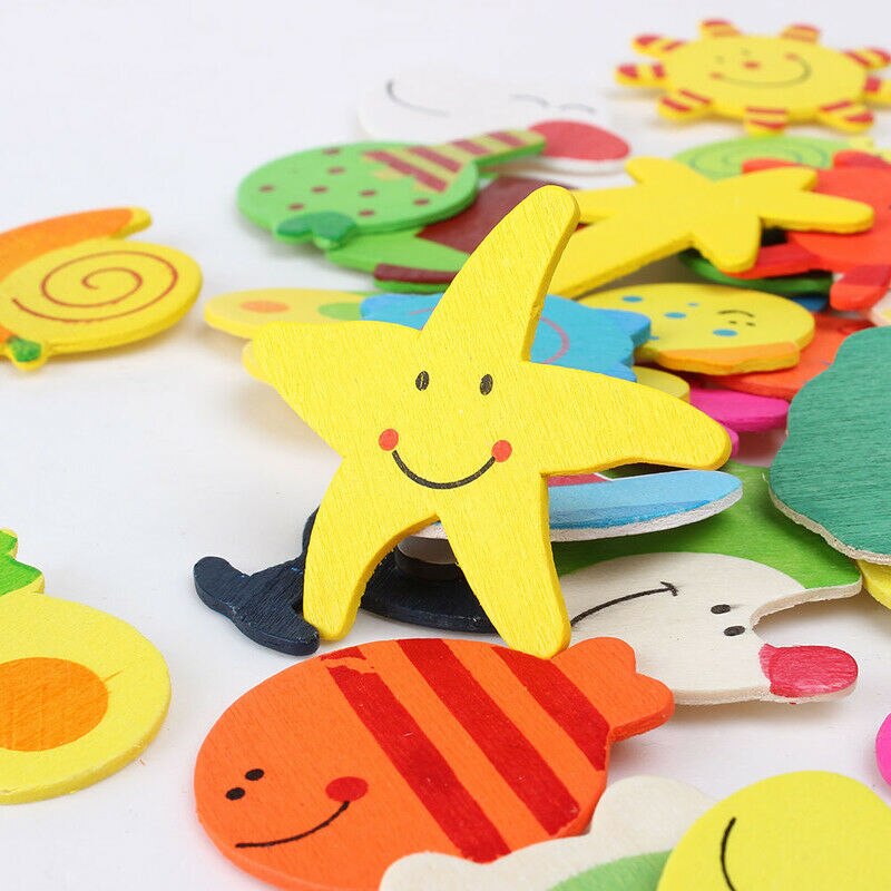Wooden Kids Fridge Magnets Set (12 Pieces) by HitMyNeed