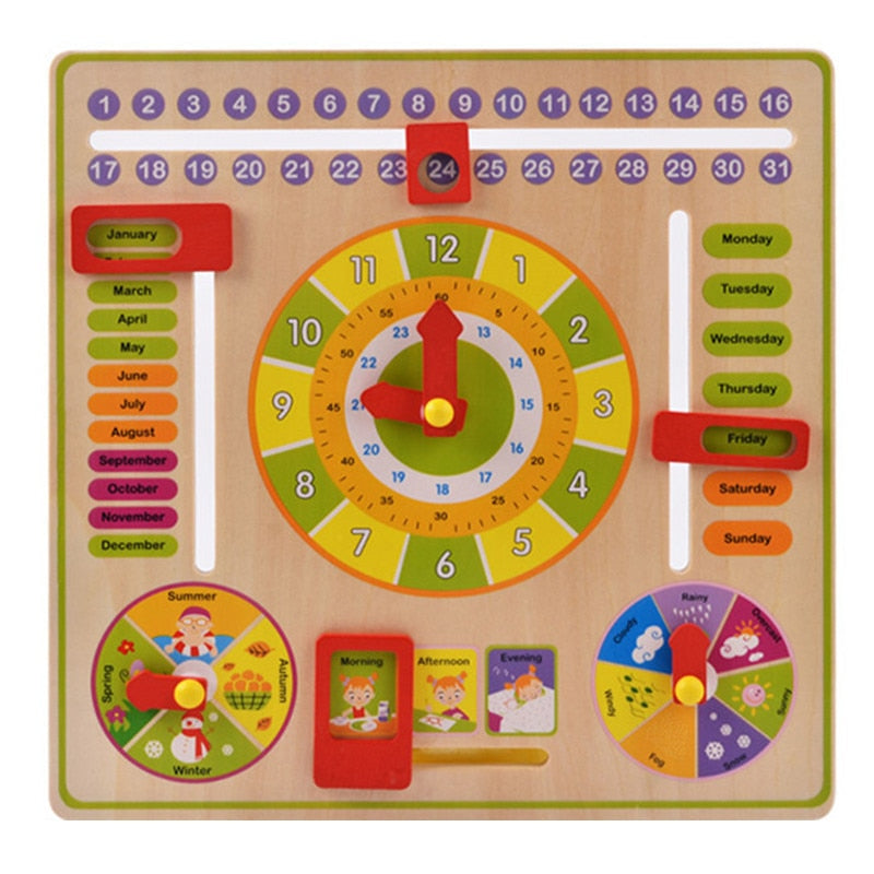 Wooden Kids Learning Clock and Calendar Board 30cm by HitMyNeed