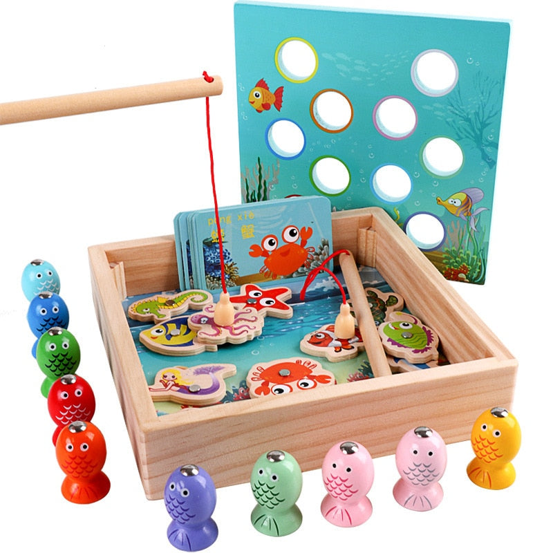 Wooden Kids Magnetic Fishing Educational Toy Set by HitMyNeed