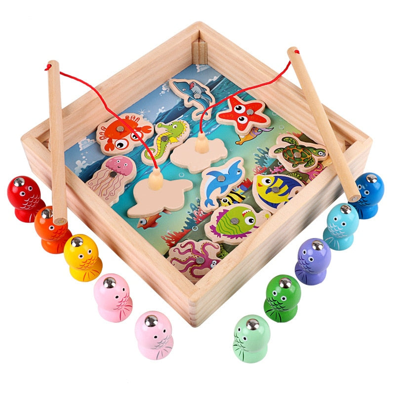 Wooden Kids Magnetic Fishing Educational Toy Set by HitMyNeed