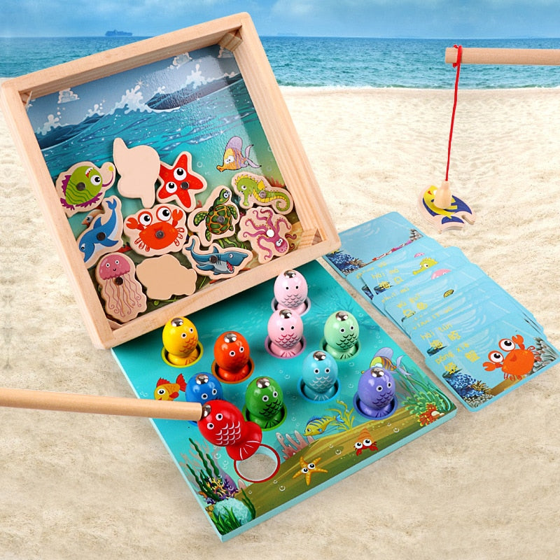 Wooden Kids Magnetic Fishing Educational Toy Set by HitMyNeed