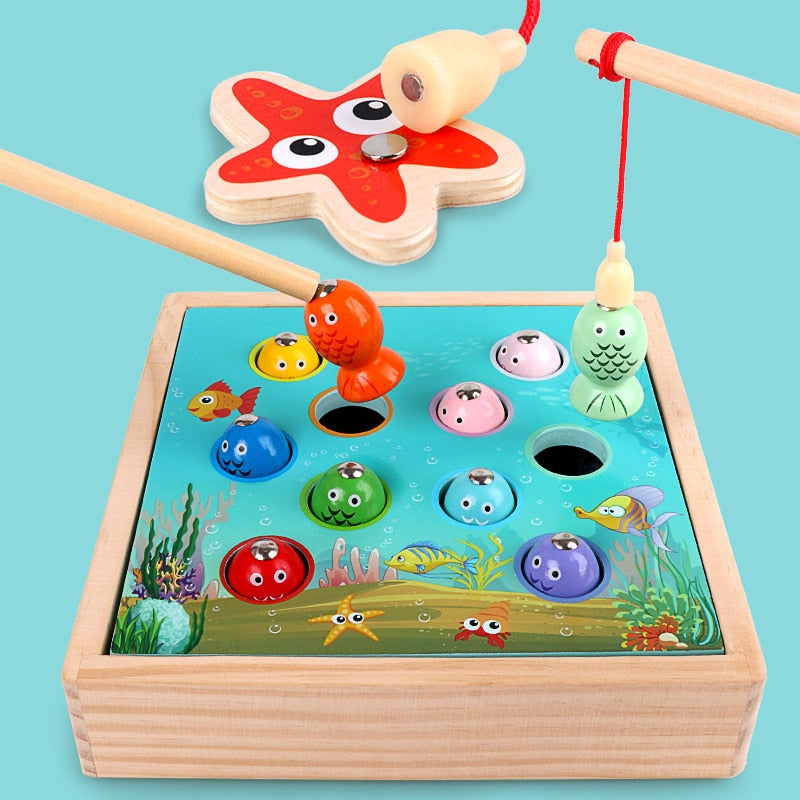 Wooden Kids Magnetic Fishing Educational Toy Set by HitMyNeed