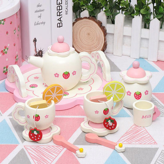 Wooden Kids Tea Party Set with Tray and Accessories by HitMyNeed