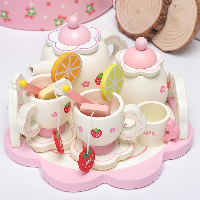Wooden Kids Tea Party Set with Tray and Accessories by HitMyNeed