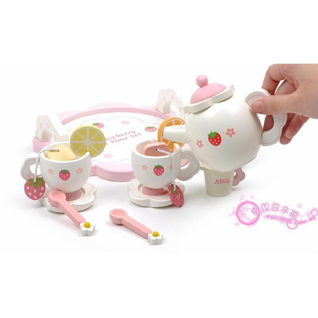 Wooden Kids Tea Party Set with Tray and Accessories by HitMyNeed
