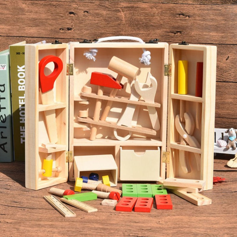Wooden Kids Tool Box Kit with 20-Piece Tool Set by HitMyNeed