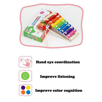 Wooden Kids Xylophone Toy with 8 Metal Keys by HitMyNeed