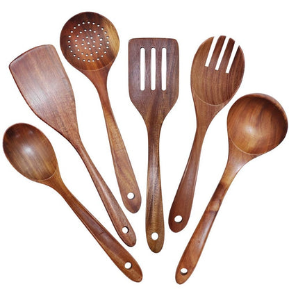 Wooden Kitchen Utensil Set, 6-Piece Teak Tools by HitMyNeed