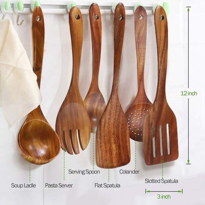 Wooden Kitchen Utensil Set, 6-Piece Teak Tools by HitMyNeed