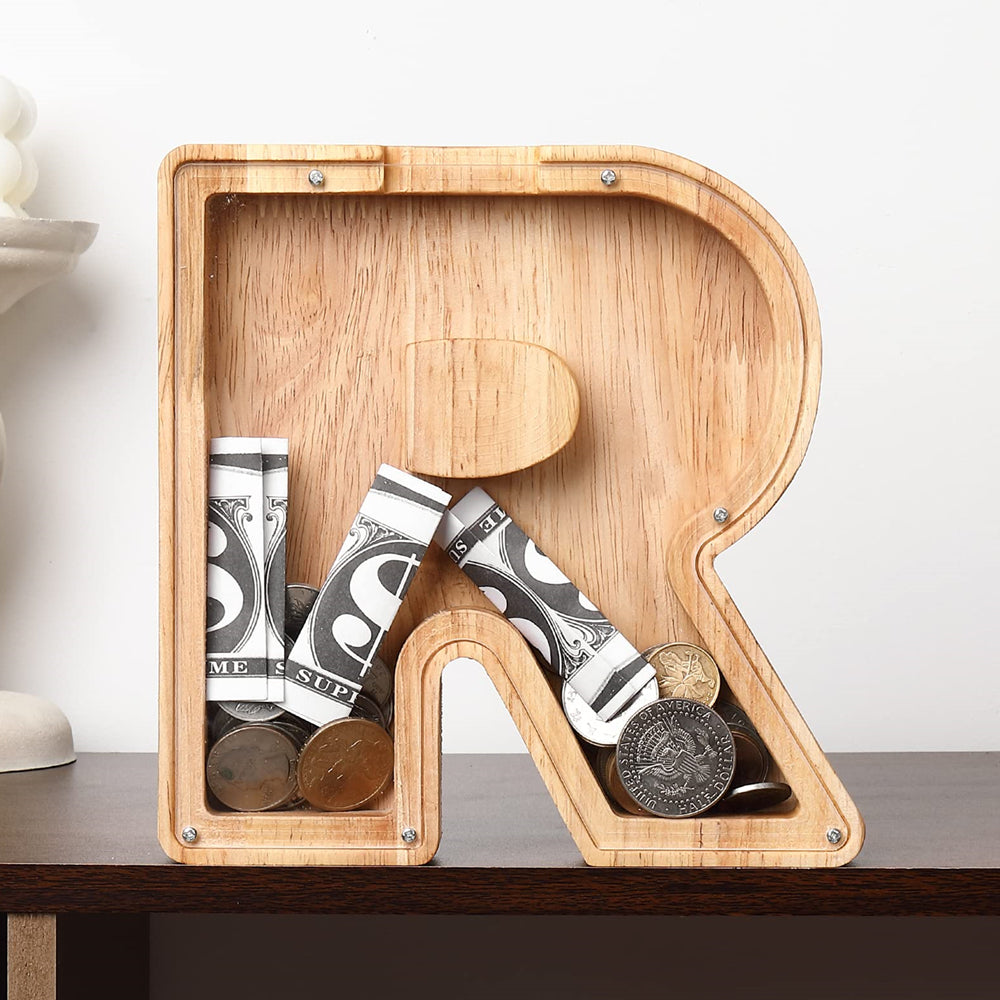 Wooden Letter Money Box with Clear Front by HitMyNeed
