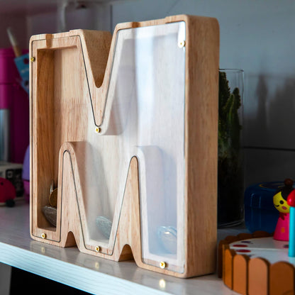 Wooden Letter Money Box with Clear Front by HitMyNeed