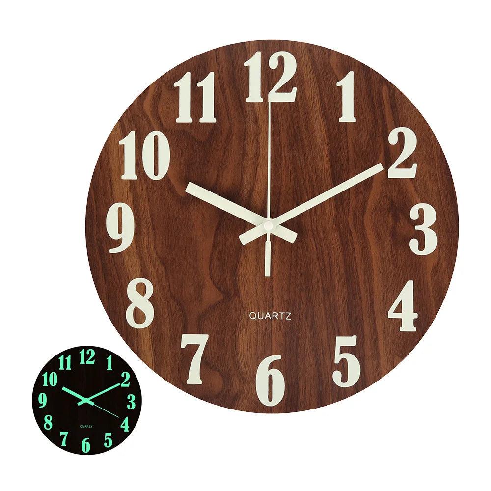 Wooden Luminous Silent Wall Clock 30cm by HitMyNeed