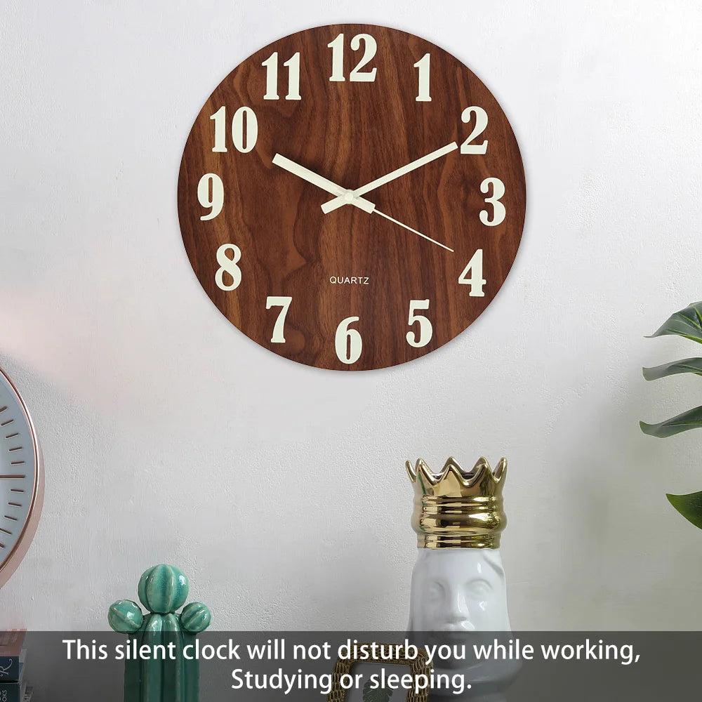 Wooden Luminous Silent Wall Clock 30cm by HitMyNeed