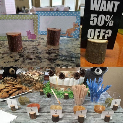 Wooden Mini Stump Menu Holders (Set of 50) by HitMyNeed