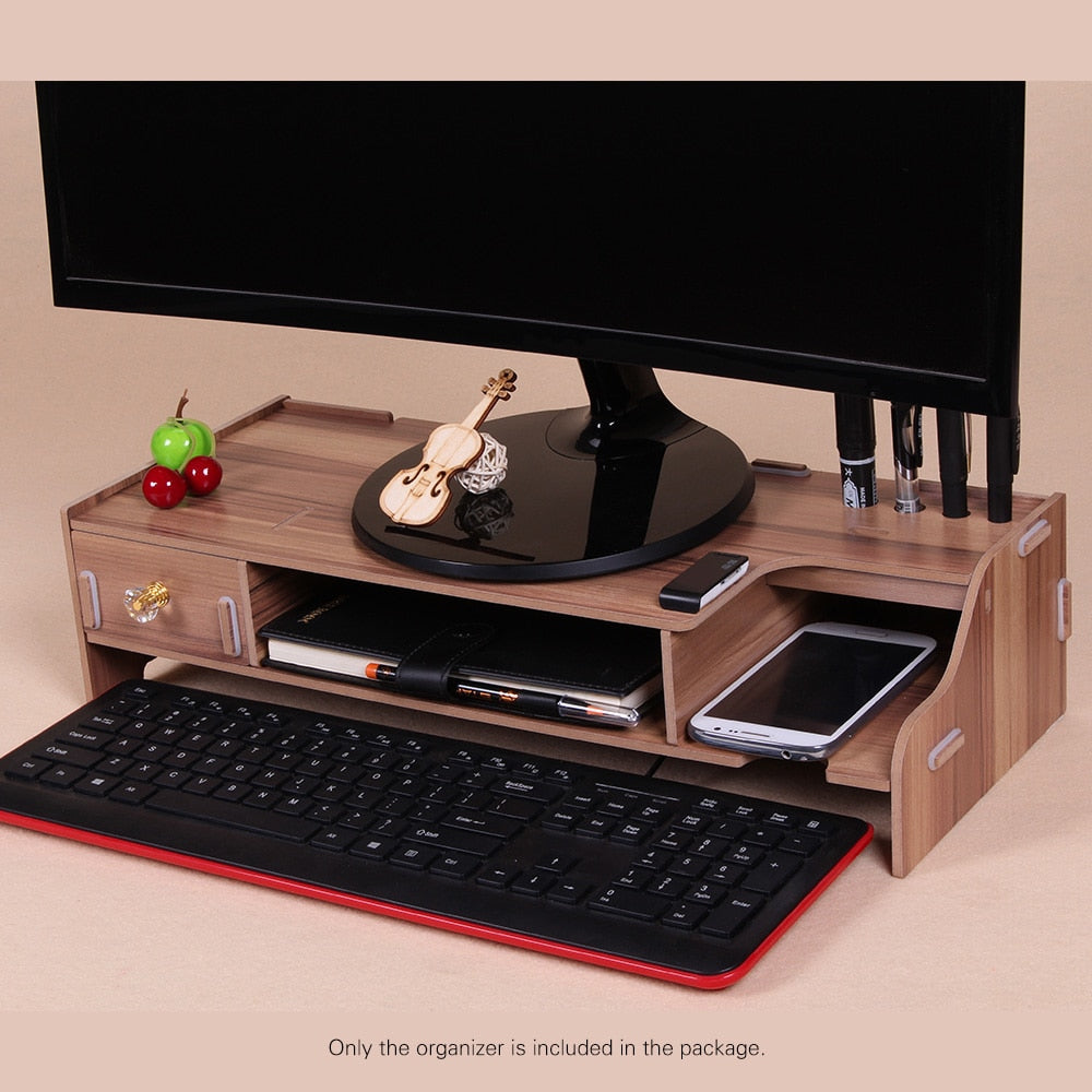 Wooden Monitor Stand with Desk Organizer Drawer by HitMyNeed