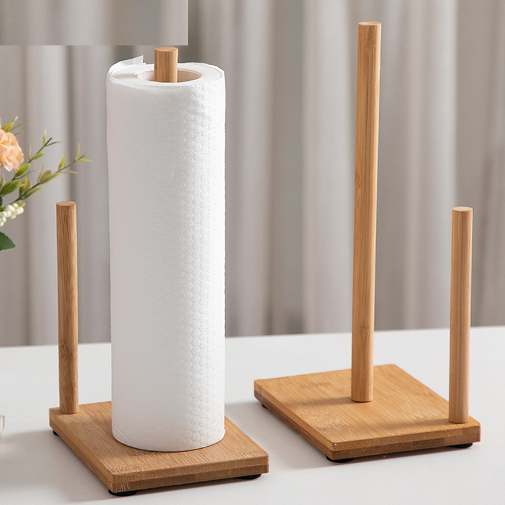 Wooden Paper Towel Stand with Dual Rods by HitMyNeed