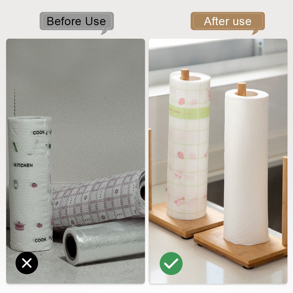 Wooden Paper Towel Stand with Dual Rods by HitMyNeed