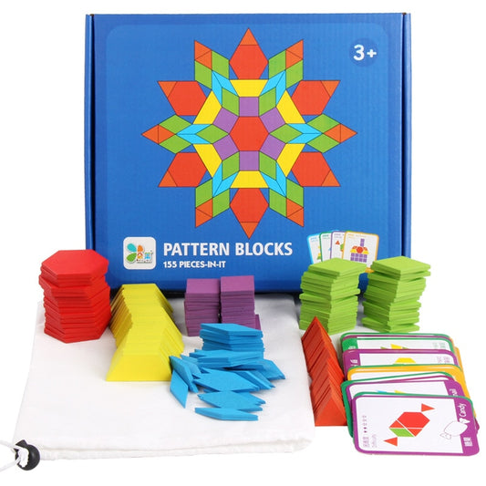 Wooden Pattern Blocks 155pcs Shape Puzzle Set by HitMyNeed