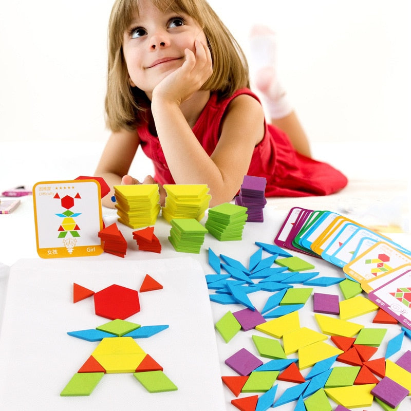 Wooden Pattern Blocks 155pcs Shape Puzzle Set by HitMyNeed