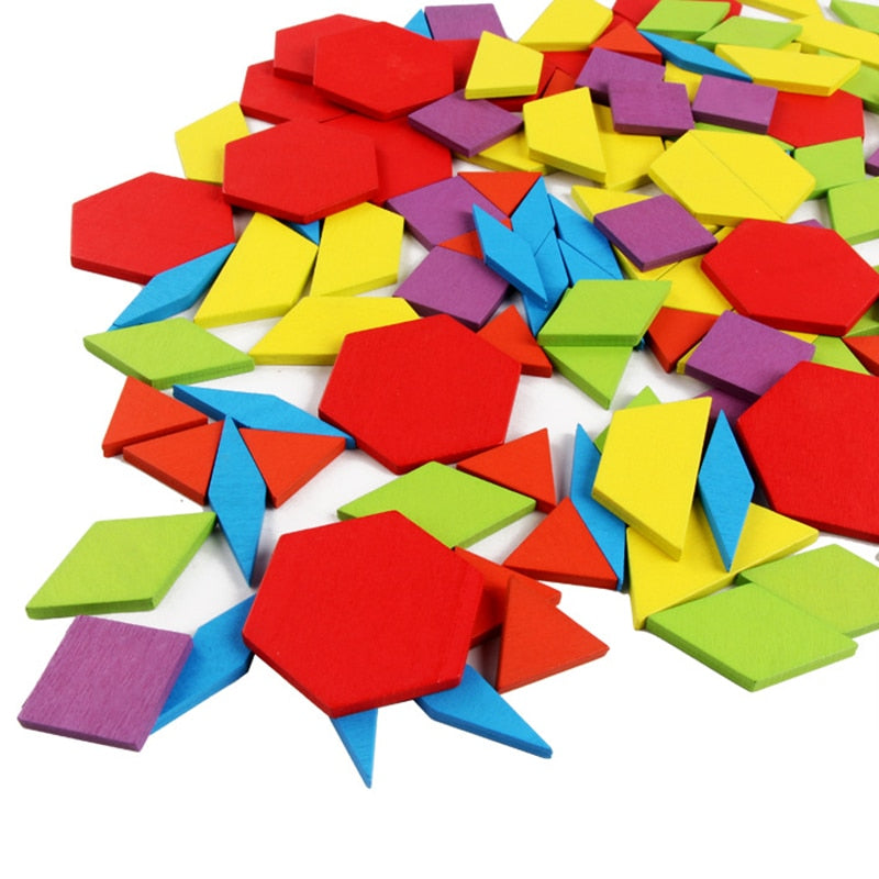 Wooden Pattern Blocks 155pcs Shape Puzzle Set by HitMyNeed