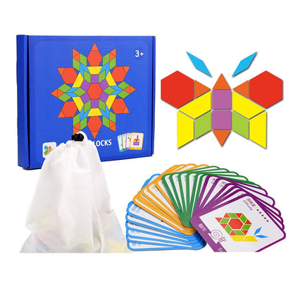 Wooden Pattern Blocks 155pcs Shape Puzzle Set by HitMyNeed