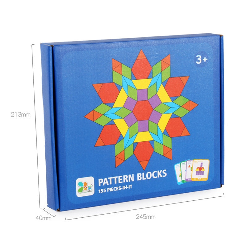 Wooden Pattern Blocks 155pcs Shape Puzzle Set by HitMyNeed