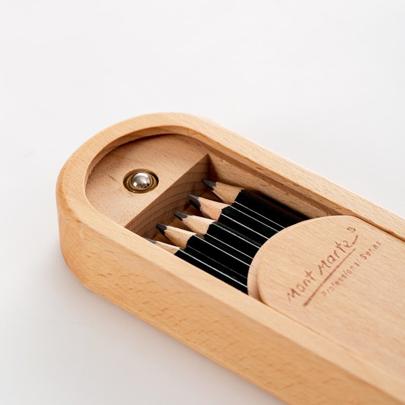Wooden Pencil Box with Sliding Lid - Beech Storage Case by HitMyNeed