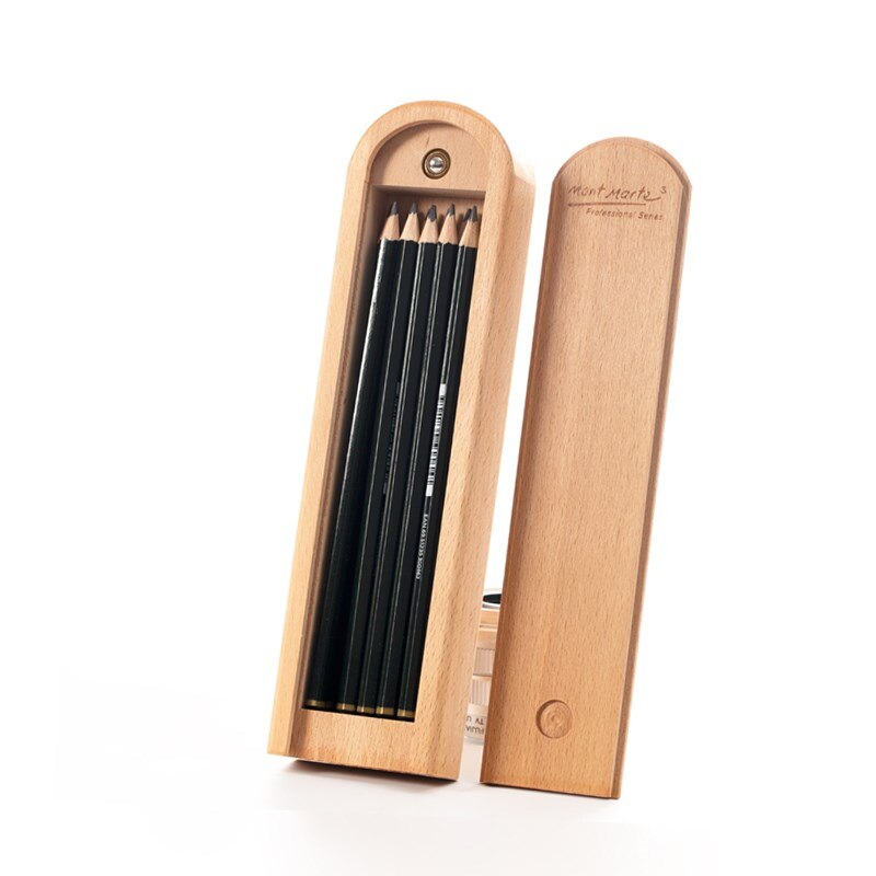 Wooden Pencil Box with Sliding Lid - Beech Storage Case by HitMyNeed