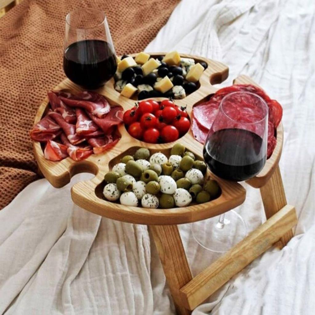 Wooden Picnic Table with Wine and Glass Holder by HitMyNeed
