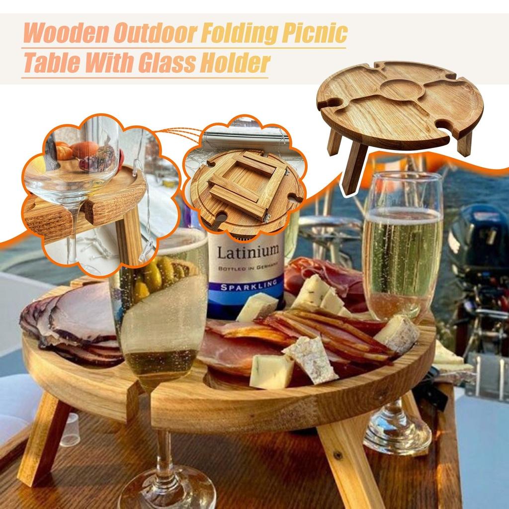 Wooden Picnic Table with Wine and Glass Holder by HitMyNeed