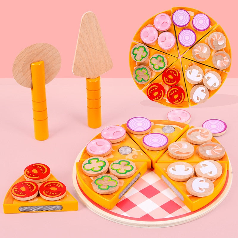 Wooden Pizza Toy Set with 27 Pieces by HitMyNeed