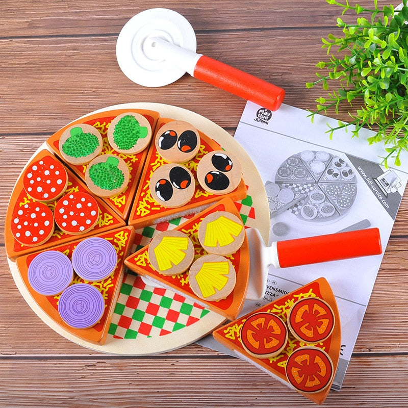 Wooden Pizza Toy Set with 27 Pieces by HitMyNeed