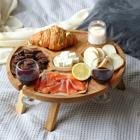 Wooden Portable Wine and Cheese Picnic Table by HitMyNeed