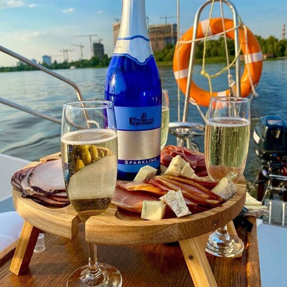 Wooden Portable Wine and Cheese Picnic Table by HitMyNeed
