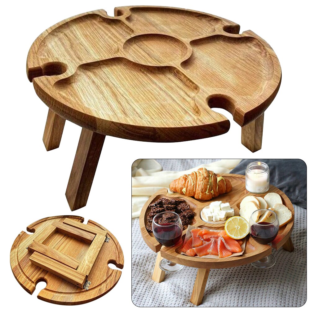 Wooden Portable Wine and Cheese Picnic Table by HitMyNeed