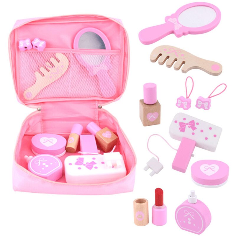 Wooden Pretend Play Makeup Set with Storage Bag by HitMyNeed