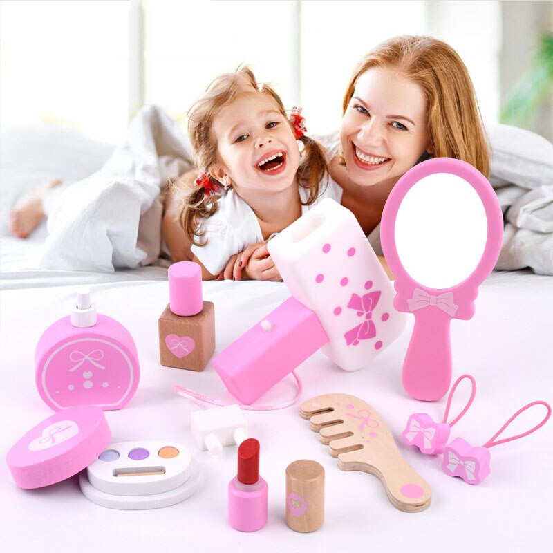Wooden Pretend Play Makeup Set with Storage Bag by HitMyNeed
