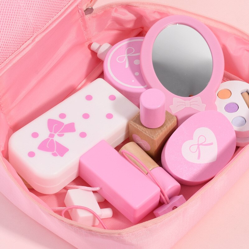 Wooden Pretend Play Makeup Set with Storage Bag by HitMyNeed