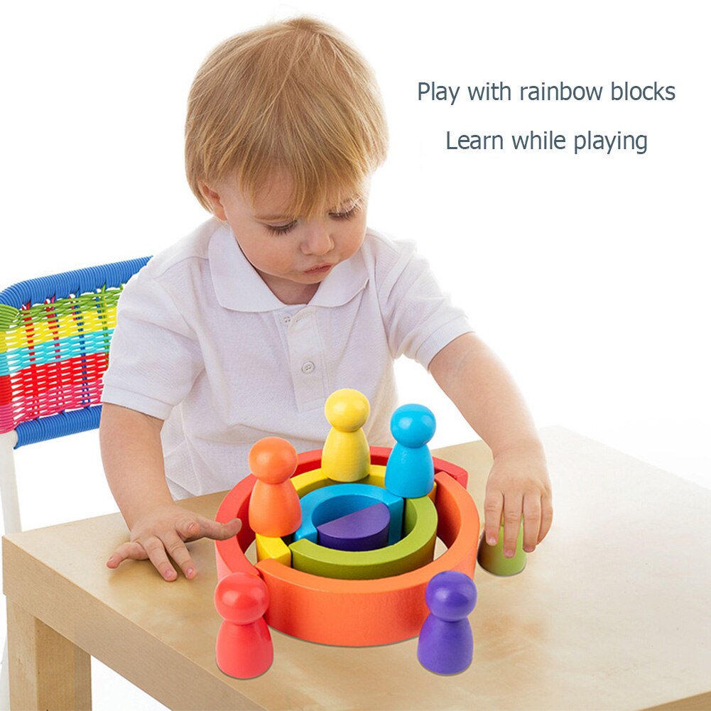 Wooden Rainbow Stacking Toy Set (12 Pieces) by HitMyNeed