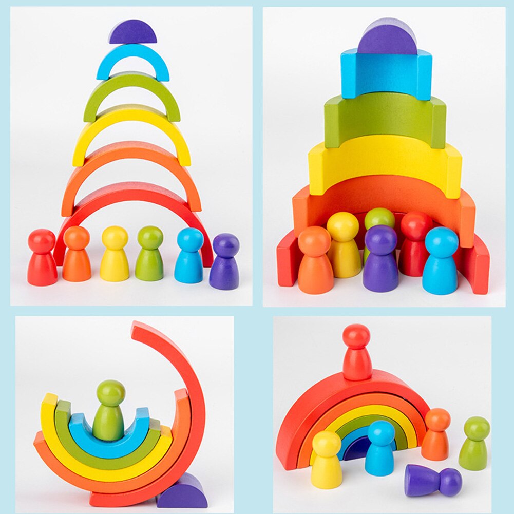 Wooden Rainbow Stacking Toy Set (12 Pieces) by HitMyNeed
