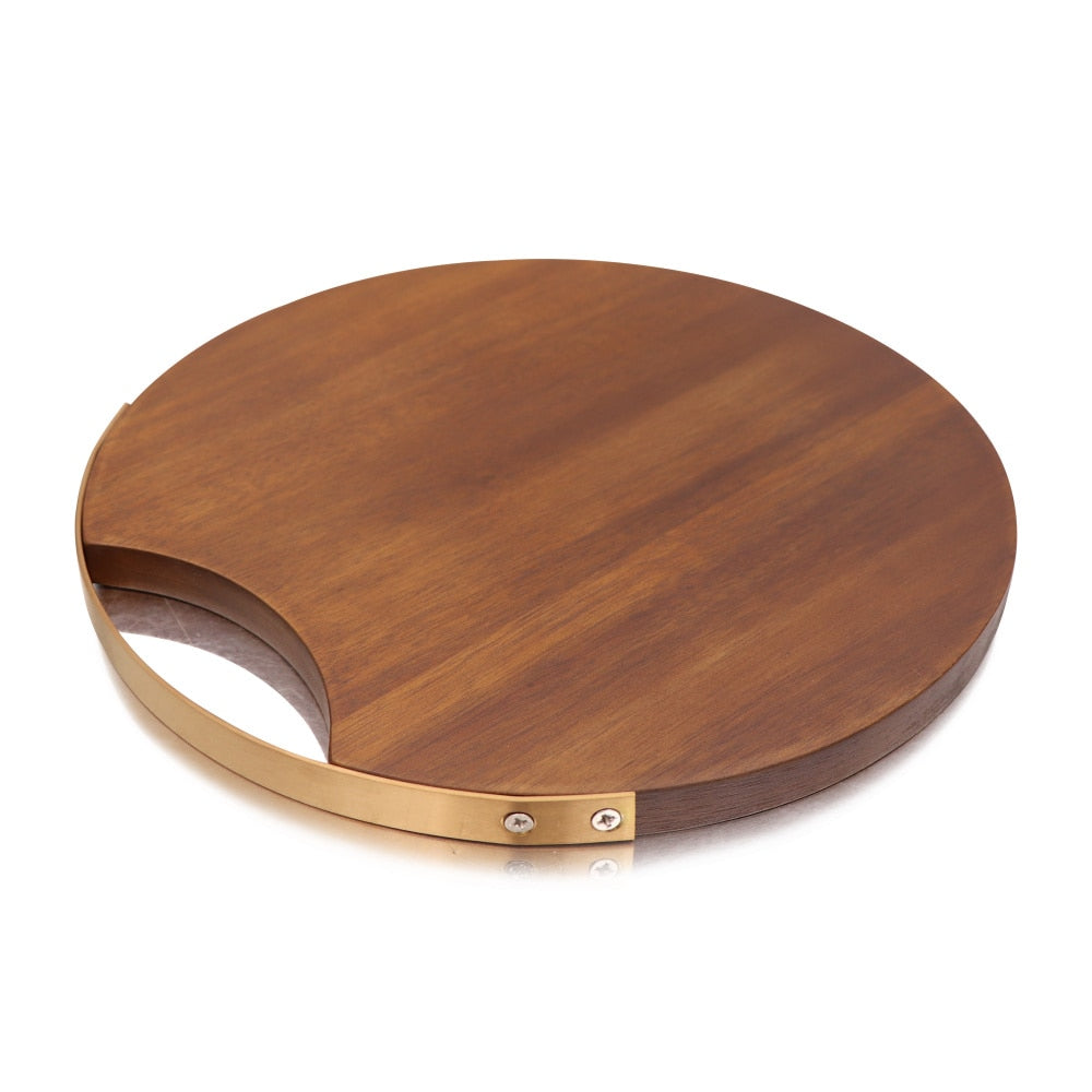 Wooden Round Acacia Cutting Board with Handle by HitMyNeed