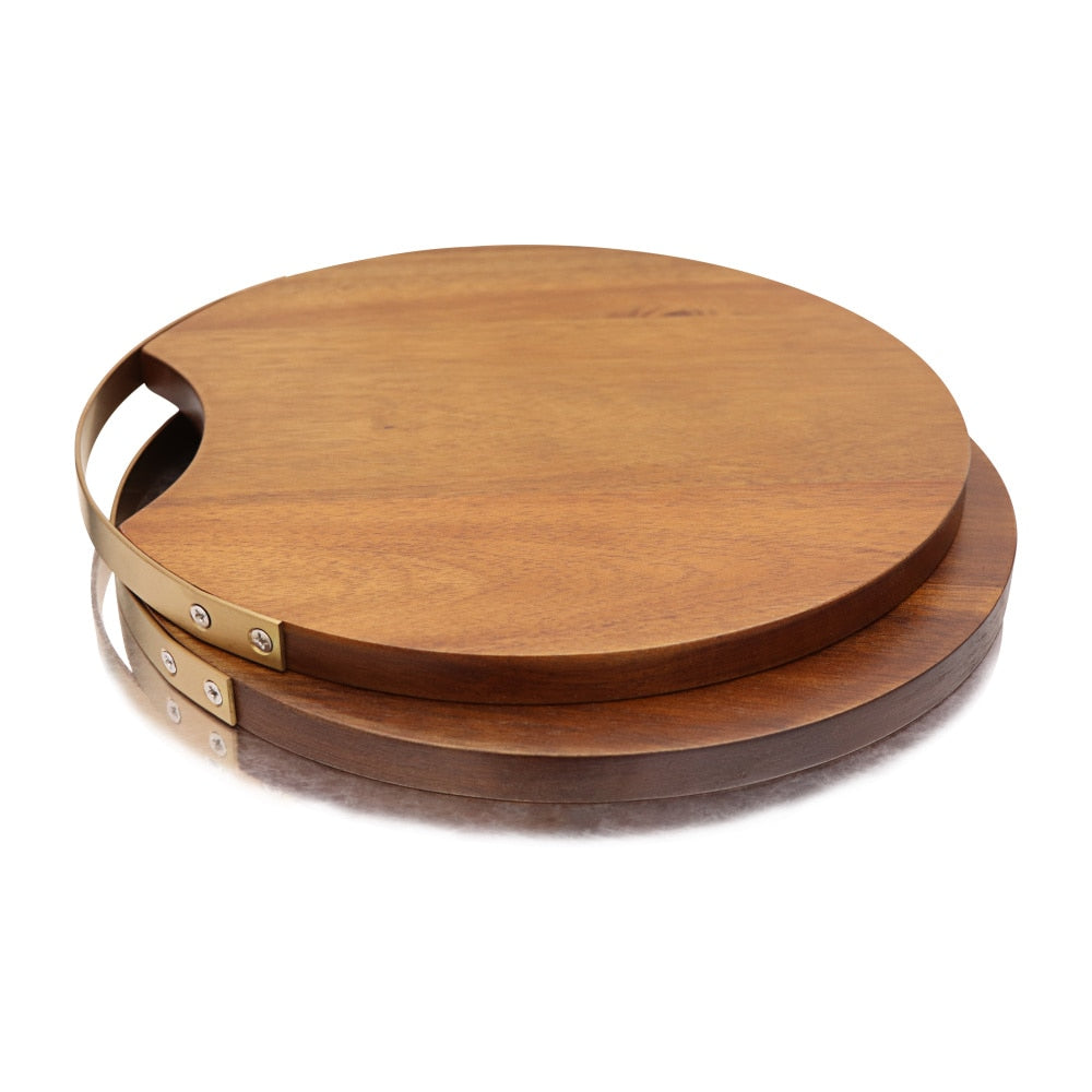 Wooden Round Acacia Cutting Board with Handle by HitMyNeed