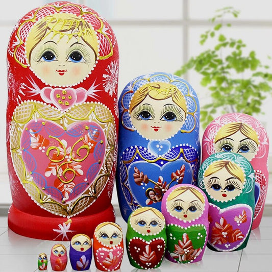 Wooden Russian Nesting Dolls 10-Piece Set, 22 cm by HitMyNeed