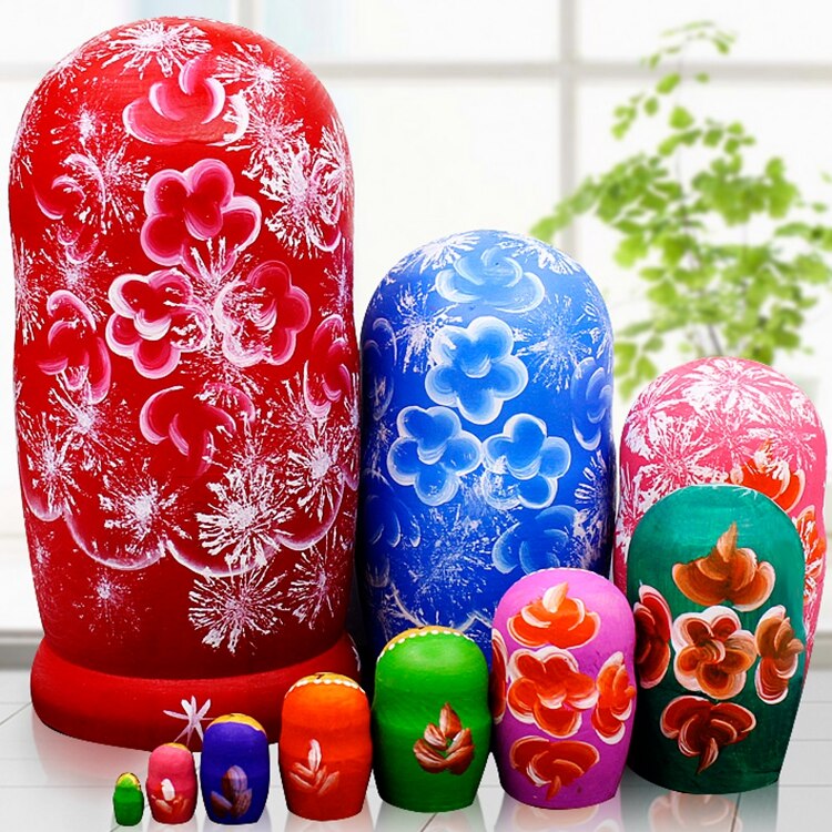 Wooden Russian Nesting Dolls 10-Piece Set, 22 cm by HitMyNeed