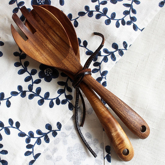 Wooden Salad Servers Set, Acacia Wood (2pcs) by HitMyNeed