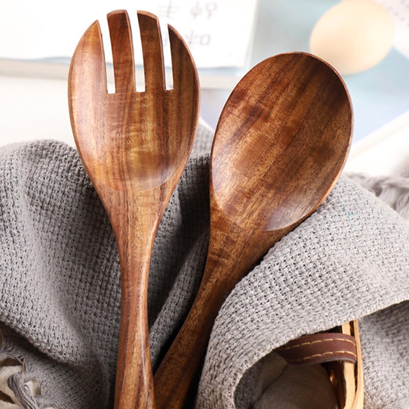 Wooden Salad Servers Set, Acacia Wood (2pcs) by HitMyNeed