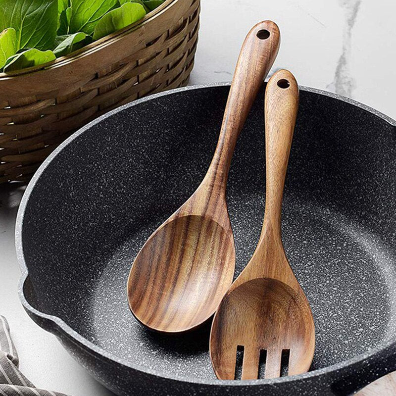 Wooden Salad Servers Set, Acacia Wood (2pcs) by HitMyNeed