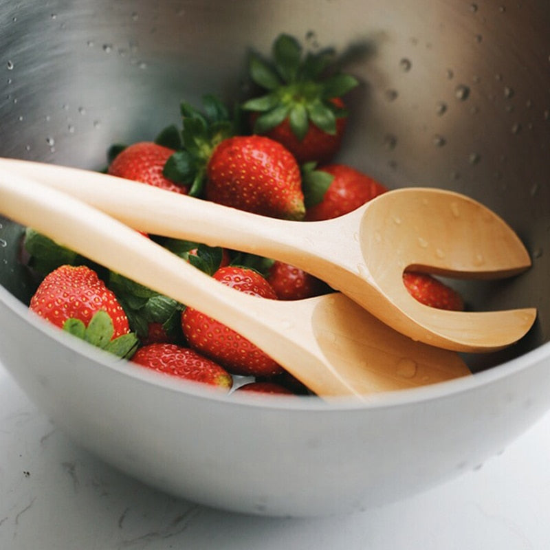Wooden Salad Tossers Utensil Set (2pcs) by HitMyNeed