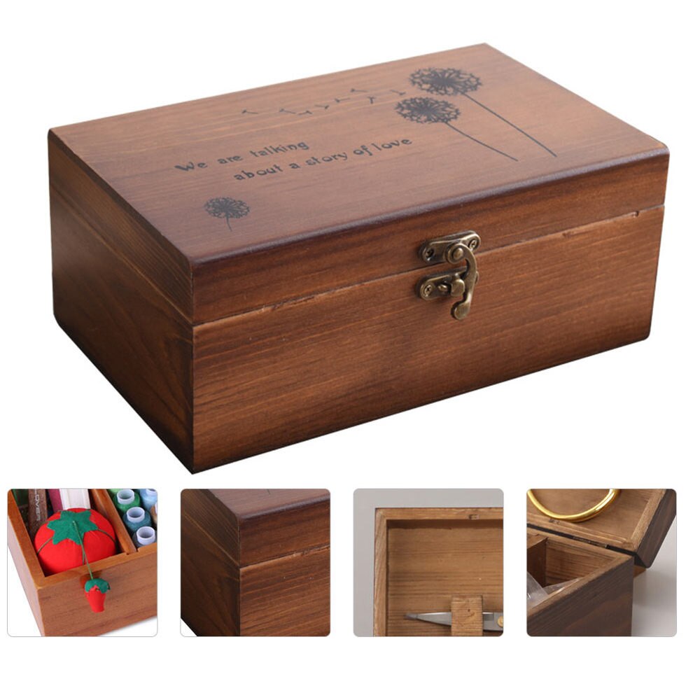 Wooden Sewing Box Organizer with 3 Compartments by HitMyNeed
