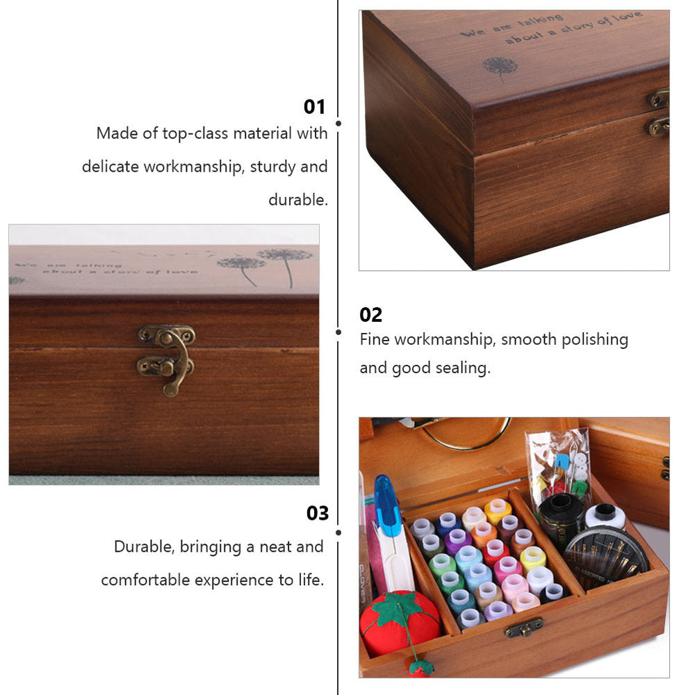 Wooden Sewing Box Organizer with 3 Compartments by HitMyNeed